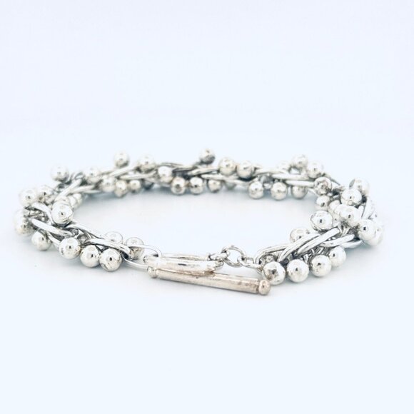 Estate 925 Sterling Silver Chunky Entwined Ball Twist Bracelet with Toggle Clasp - Picture 3 of 10